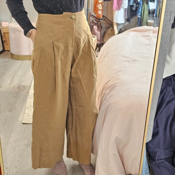 Zara Pants - ZARA XS High Rise Mustard/Brown Viscose Linen  Wide Leg Trousers With Pockets